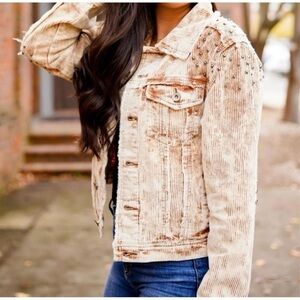 POL Distressed Corduroy Studded Jacket